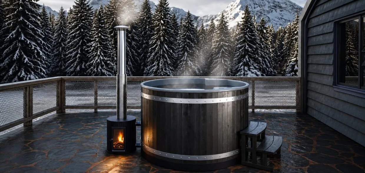 Bain nordique Bergen détente hivernale chalet en bois